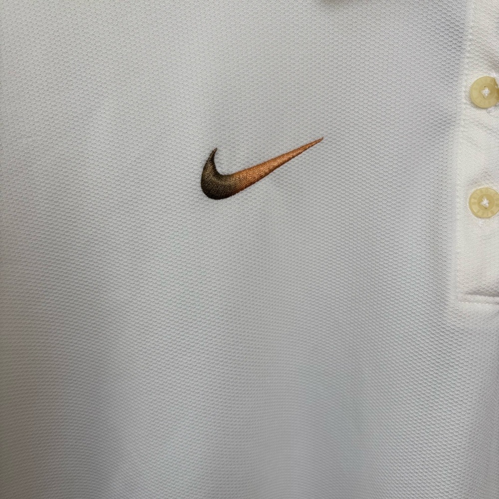 Nike Dri Fit White w/ Gold Logo Long Sleeve Collared Polo Women’s L Golf - Picture 5 of 8